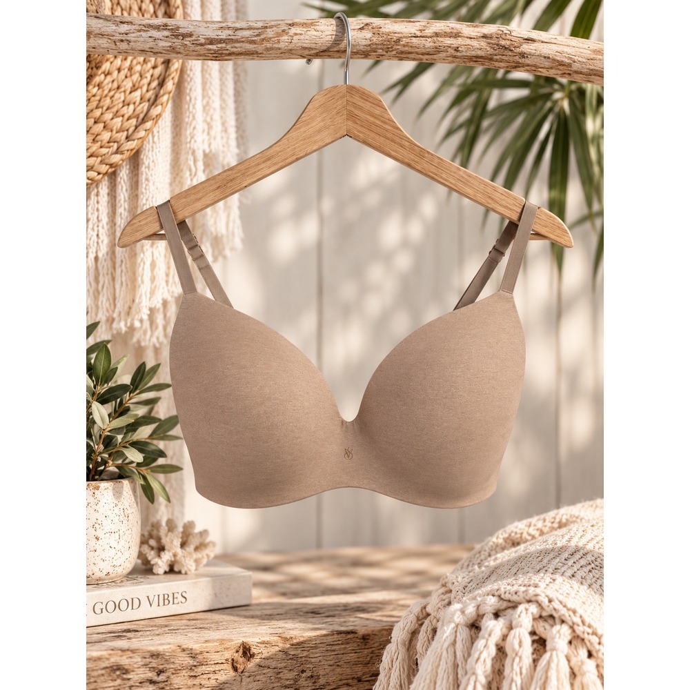 Victorias Secret No-Wire Wireless Padded T-Shirt Bra Tan 34DD 36007682